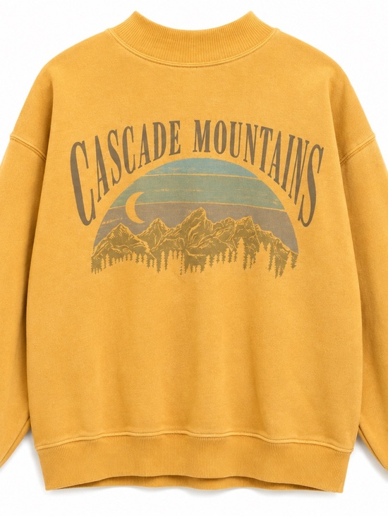 American Eagle Outfitters Tops - American Eagle Outfitters Cascade Mountains Graphic Crewneck - Mustard Yellow